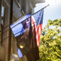 flags on a building