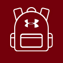 Garnet background with white backpack icon with under armor logo