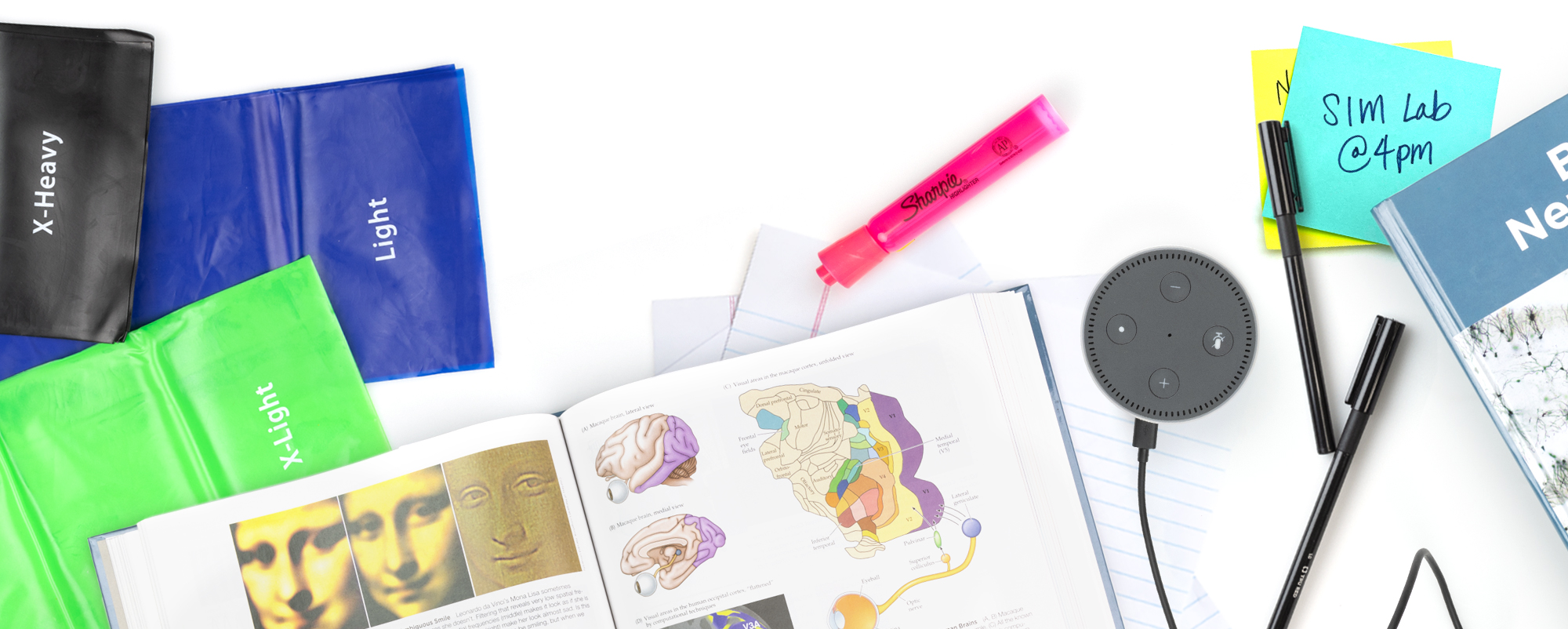 Various items representing the College of Nursing on a white background.