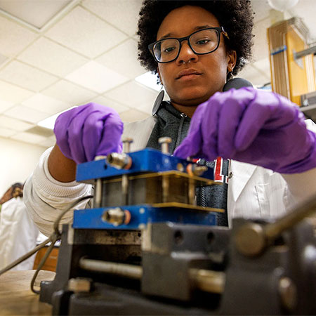 Students working in a lab.