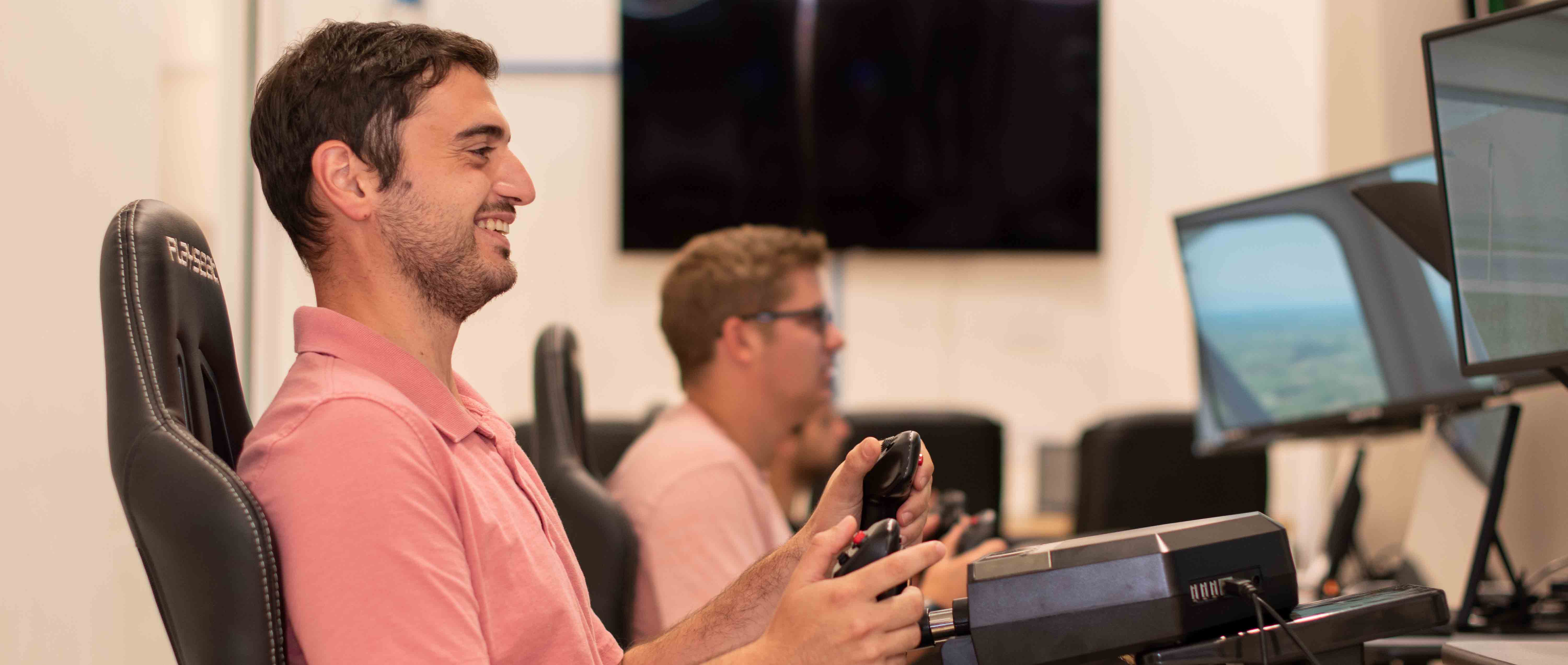 Student using flight simulator