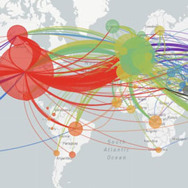 graphic with multicolored lines to show spread of COVID-19