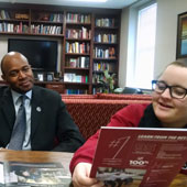 Preston Residential College Principal Bobby Donaldson strategizes with social work sophomore Allison Ryan, one of Preston's resident mentors.